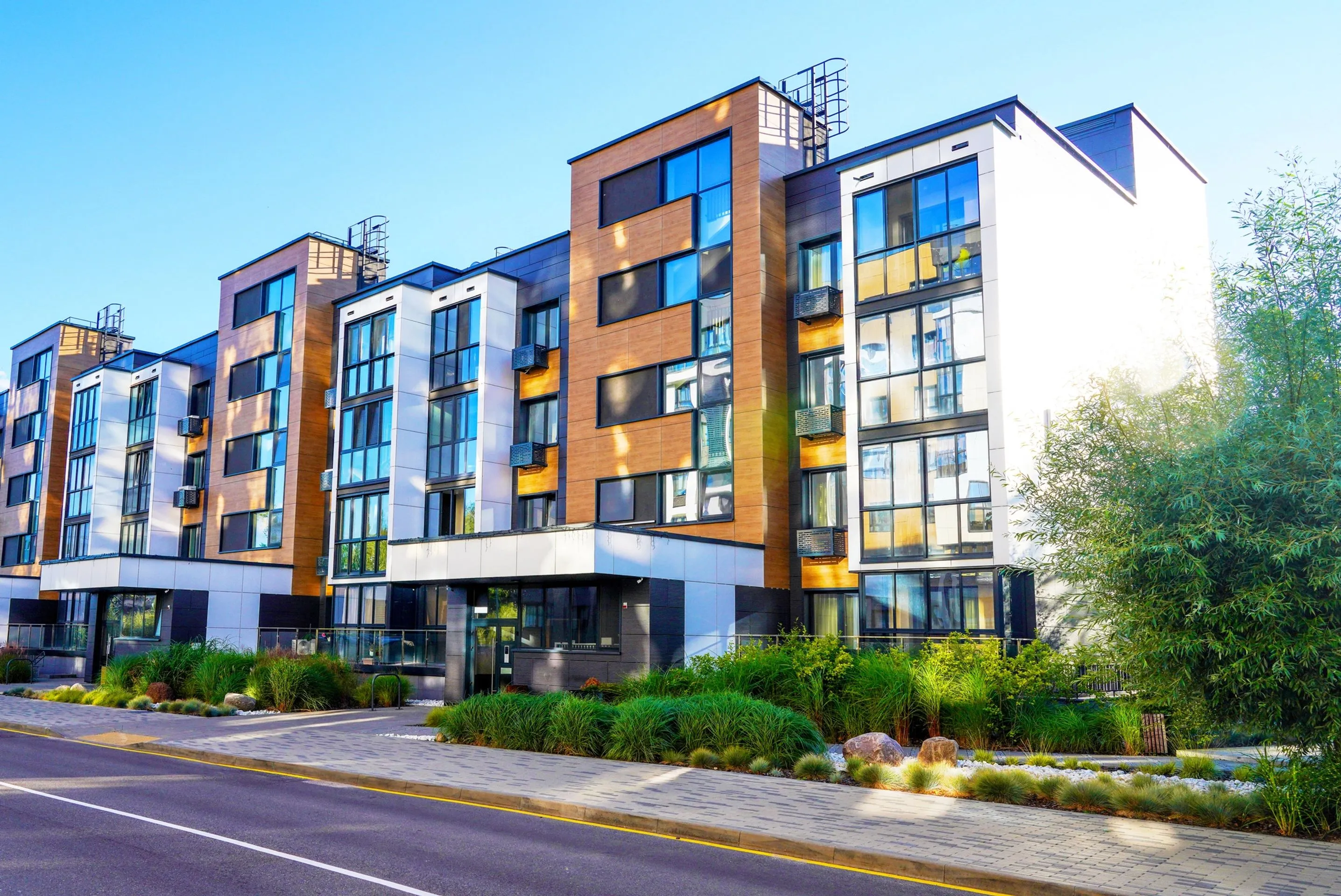 Modern apartment complex with contemporary architecture